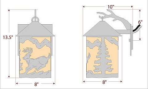 Cascade Lantern Sconce Medium - Mountain Deer Outdoor Wall Light Deer Metal Art