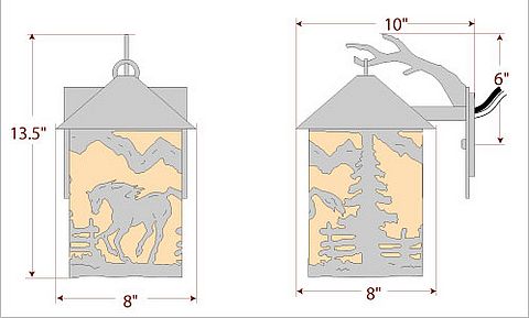 Cascade Lantern Sconce Medium - Mountain Horse Outdoor Wall Light Horse Metal Art