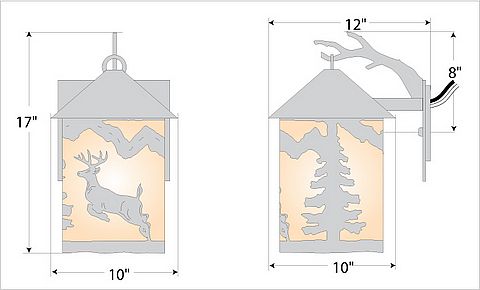 Cascade Lantern Sconce Large - Valley Deer Outdoor Wall Light Deer Metal Art
