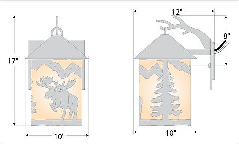 Cascade Lantern Sconce Large - Alaska Moose Outdoor Wall Light Moose Metal Art