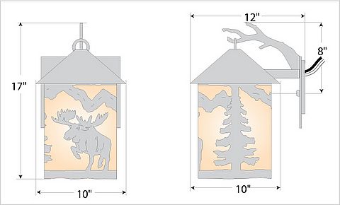 Cascade Lantern Sconce Large - Alaska Moose Outdoor Wall Light Moose Metal Art