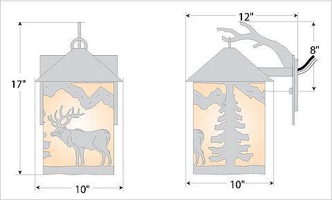 Cascade Lantern Sconce Large - Valley Elk Outdoor Wall Light Elk Metal Art