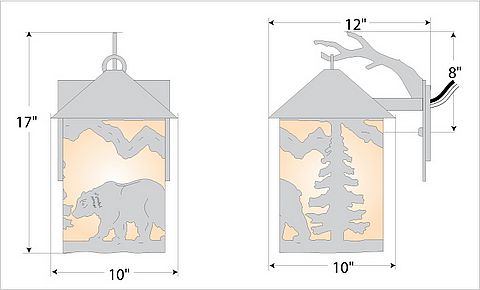 Cascade Lantern Sconce Large - Mountain Bear Outdoor Wall Light Bear Metal Art