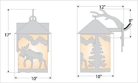 Cascade Lantern Sconce Large - Mountain Moose Outdoor Wall Light Moose Metal Art