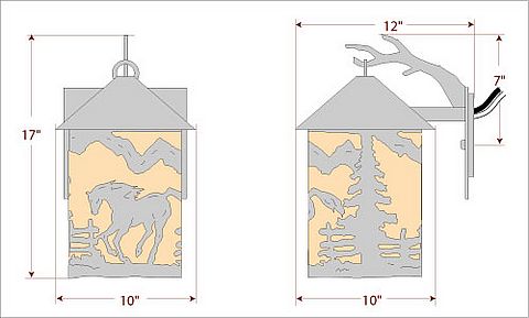 Cascade Lantern Sconce Large - Mountain Horse Outdoor Wall Light Horse Metal Art