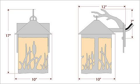 Cascade Lantern Sconce Large - Cattails Outdoor Wall Light Cattails Metal Art