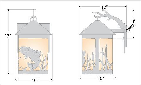 Cascade Lantern Sconce Large - Trout Outdoor Wall Light Trout Metal Art