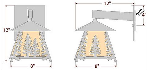 Smoky Mountain Sconce Small - Spruce Tree Outdoor Wall Light Trees Metal Art