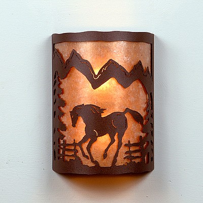 Cascade Sconce Large - Mountain Horse Wall Light Horse Metal Art