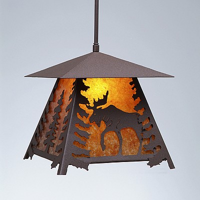 Smoky Mountain Pendant Large - Mountain Moose Pendant Light Moose Metal Art