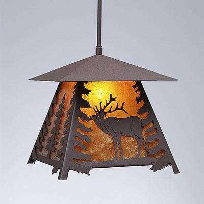 Smoky Mountain Pendant Large - Mountain Elk Pendant Light Elk Metal Art