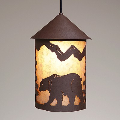 Cascade Pendant Large - Mountain Bear Pendant Light Bear Metal Art
