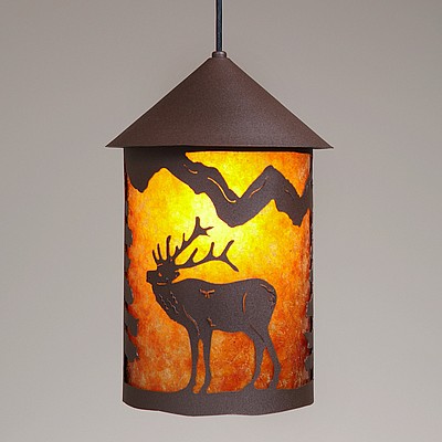 Cascade Pendant Large - Mountain Elk Pendant Light Elk Metal Art