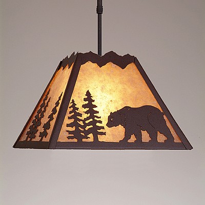 Rocky Mountain Pendant Large - Mountain Bear Pendant Light Bear Metal Art