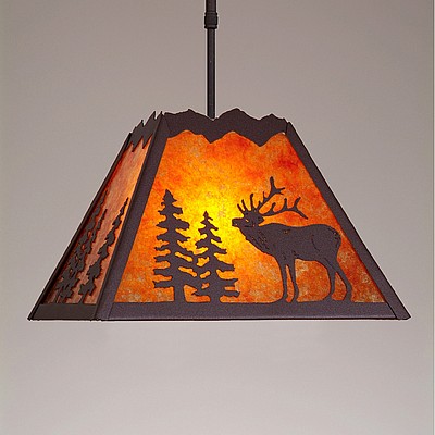 Rocky Mountain Pendant Large - Mountain Elk Pendant Light Elk Metal Art