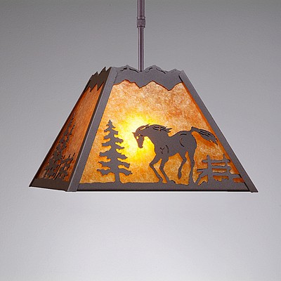 Rocky Mountain Pendant Large - Mountain Horse Pendant Light Horse Metal Art