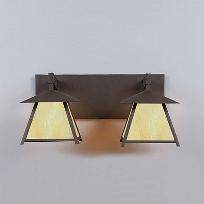 Clearance: Smoky Mtn Double Bath Vanity Light - Rustic Plain - Amber Beige Acrylic - Dark Bronze Metallic