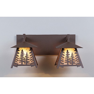 Smoky Mountain Double Bath Vanity Light - Spruce Tree Bath 2 Light Trees Metal Art