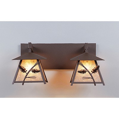 Smoky Mountain Double Bath Vanity Light - Pine Cone Bath 2 Light Pine Cone Metal Art