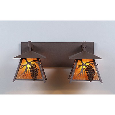 Smoky Mountain Double Bath Vanity Light - Spruce Cone Bath 2 Light Pine Cone Metal Art