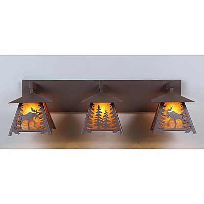 Smoky Mountain Triple Bath Vanity Light - Mountain Moose Bath 3 Light Moose Metal Art
