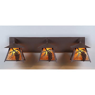 Smoky Mountain Triple Bath Vanity Light - Spruce Cone Bath 3 Light Pine Cone Metal Art