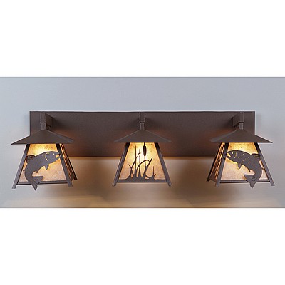 Smoky Mountain Triple Bath Vanity Light - Trout Bath 3 Light Trout Metal Art