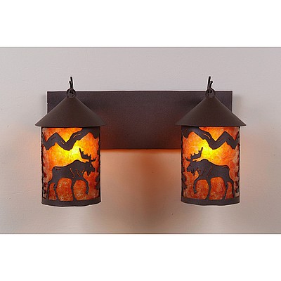 Cascade Double Bath Vanity Light - Mountain Moose Bath 2 Light Moose Metal Art