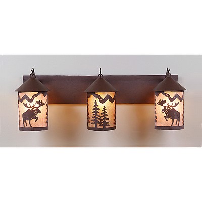 Cascade Triple Bath Vanity Light - Alaska Moose Bath 3 Light Moose Metal Art