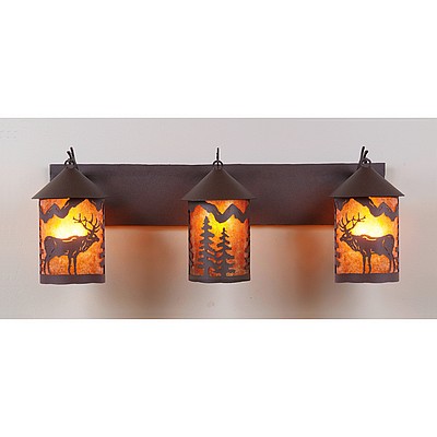 Cascade Triple Bath Vanity Light - Valley Elk Bath 3 Light Elk Metal Art