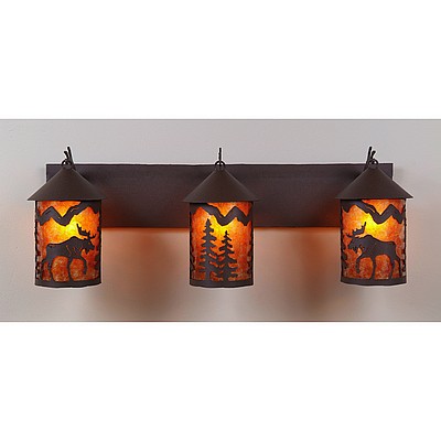 Cascade Triple Bath Vanity Light - Mountain Moose Bath 3 Light Moose Metal Art