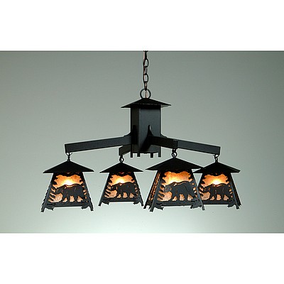 Smoky Mountain 4 Light Chandelier - Mountain Bear Chandelier Bear Metal Art