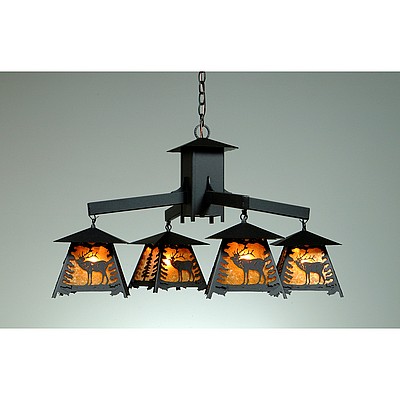 Smoky Mountain 4 Light Chandelier - Mountain Elk Chandelier Elk Metal Art