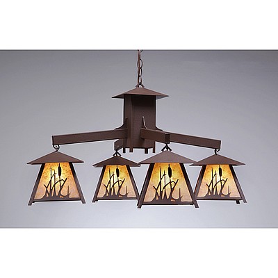Smoky Mountain 4 Light Chandelier - Cattails Chandelier Cattails Metal Art
