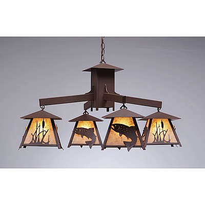 Smoky Mountain 4 Light Chandelier - Trout Chandelier Trout Metal Art