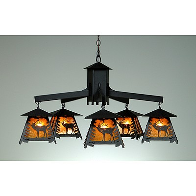 Smoky Mountain 5 Light Chandelier - Mountain Elk Chandelier Elk Metal Art