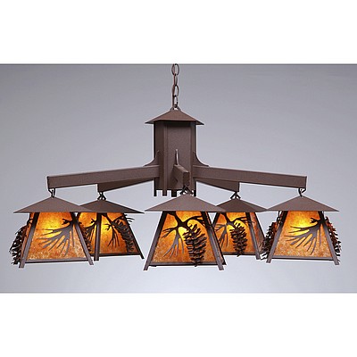 Smoky Mountain 5 Light Chandelier - Spruce Cone Chandelier Pine Cone Metal Art