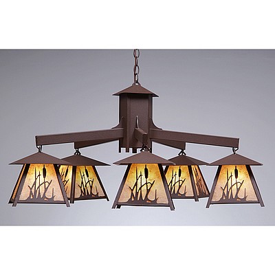 Smoky Mountain 5 Light Chandelier - Cattails Chandelier Cattails Metal Art