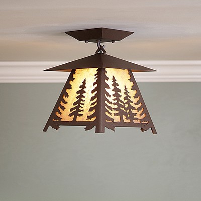 Smoky Mountain Close-to-Ceiling Small - Spruce Tree Ceiling Light Trees Metal Art