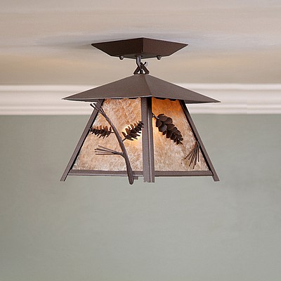 Smoky Mountain Close-to-Ceiling Small - PIne Cone Ceiling Light Pine Cone Metal Art