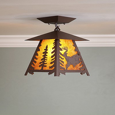Smoky Mountain Close-to-Ceiling Small - Mountain Deer Ceiling Light Deer Metal Art