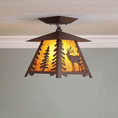 Smoky Mountain Close-to-Ceiling Small - Mountain Elk Ceiling Light Elk Metal Art