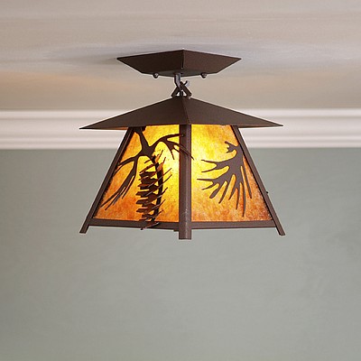 Smoky Mountain Close-to-Ceiling Small - Spruce Cone Ceiling Light Pine Cone Metal Art