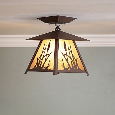 Smoky Mountain Close-to-Ceiling Small - Cattails Ceiling Light Cattails Metal Art