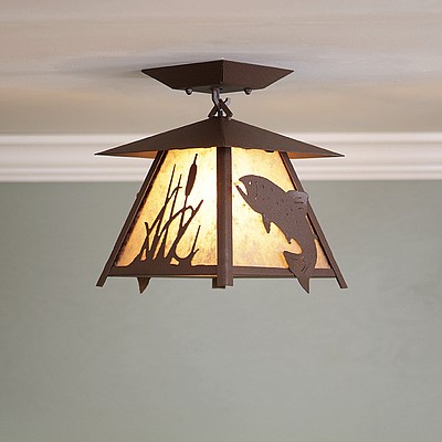 Smoky Mountain Close-to-Ceiling Small - Trout Ceiling Light Trout Metal Art