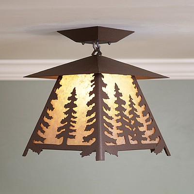 Smoky Mountain Close-to-Ceiling Large - Spruce Tree Ceiling Light Trees Metal Art