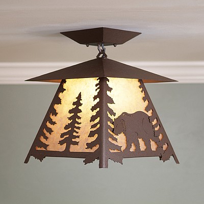 Smoky Mountain Close-to-Ceiling Large - Mountain Bear Ceiling Light Bear Metal Art