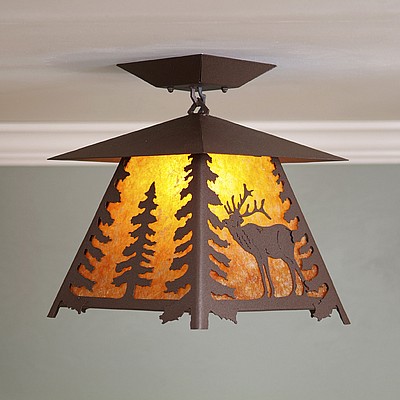 Smoky Mountain Close-to-Ceiling Large - Mountain Elk Ceiling Light Elk Metal Art