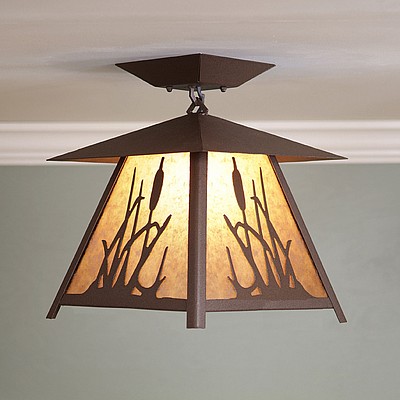 Smoky Mountain Close-to-Ceiling Large - Cattails Ceiling Light Cattails Metal Art