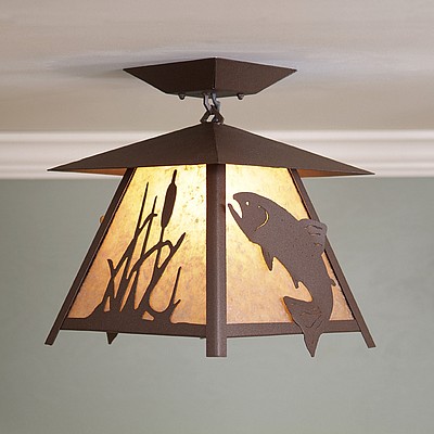 Smoky Mountain Close-to-Ceiling Large - Trout Ceiling Light Trout Metal Art